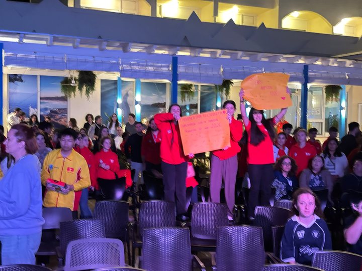Supporters cheering on their players at the prize-giving.