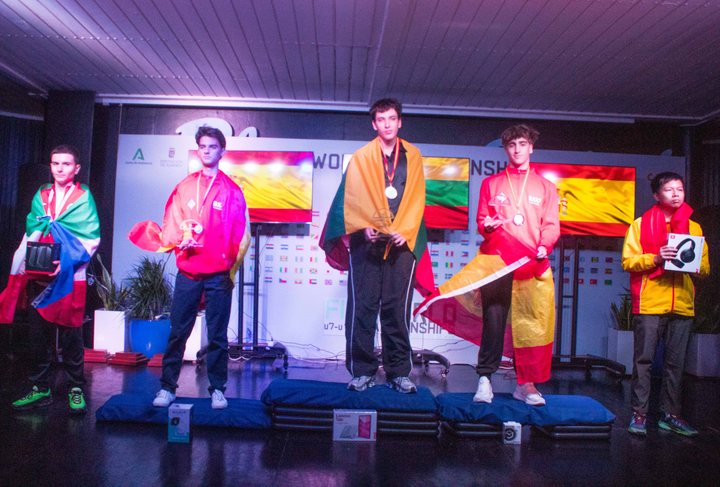 Open U17 podium: Zanas Nainys (Lithuania, gold), Daniel Tabuenca Mendataurigoitia (Spain, silver) and Iago Fernandez Ramos (Spain, bronze).