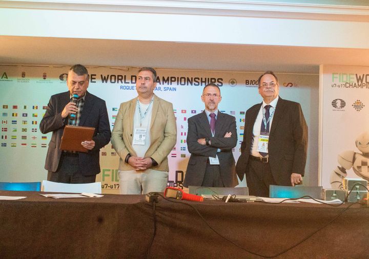Day 1 (rounds 1–2) of the FIDE World U7–U17 Championships 2026 in Roquetas de Mar.